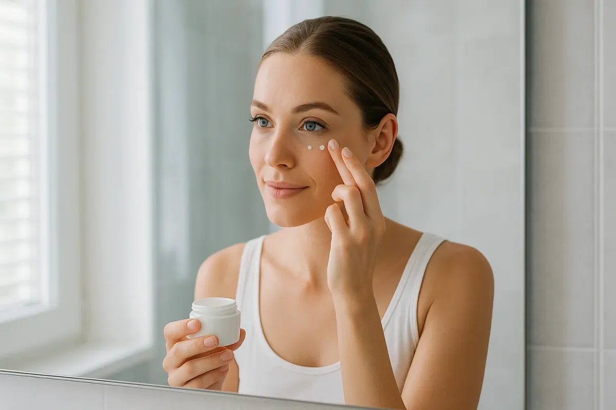 Woman applying under-eye cream