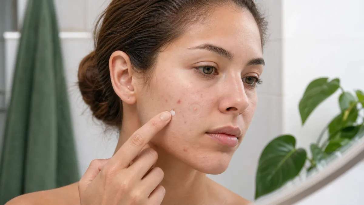 Woman applying a small spot treatment beside a hydrocolloid patch